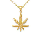 14K Yellow Gold Leaf Charm Pendant Necklace with Chain